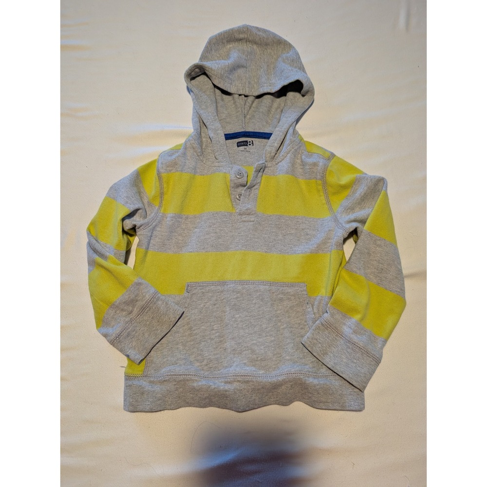 Crazy 8 Boys Grey Lime Green Striped Henley Pullover Hoodie Sweatshirt 5T